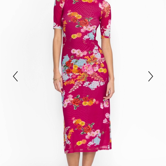 Johnny Was GOLDEN BOUQUET MESH MIDI DRESS - Picture 1 of 6